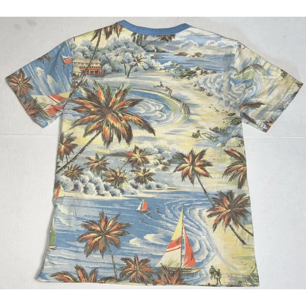 Boys Polo Ralph Lauren Tropical Beach Print Short Sleeve T Shirt Sz 7 Clean